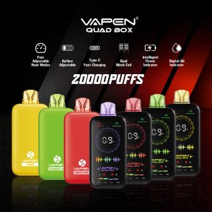 VAPEN QUAD BOX 20000 Puffs Disposable Vape Full Screen Indicator 4 Level Power Adjustable Vaping Mode Puff Geekbar Vplay Vaper