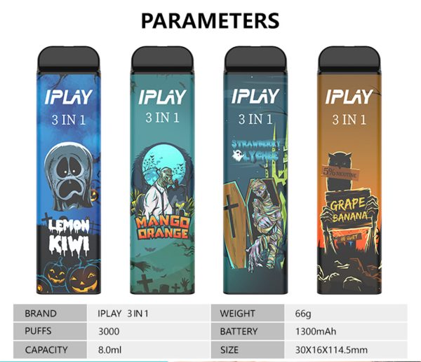 IPLAY 3 IN 1 3000 Puffs Disposable Vape Pod 5% Nicotine E-liquid 8ml